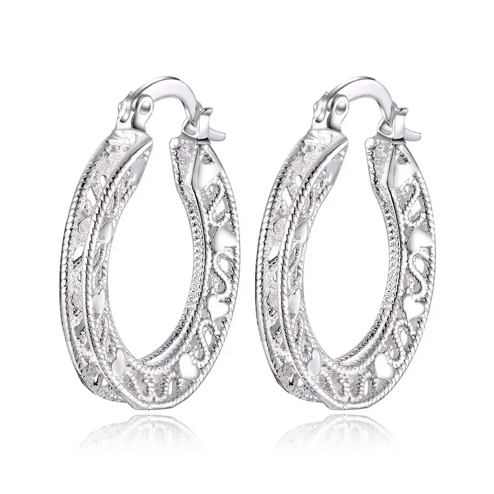 

925 Sterling Silver Women Favorite Christmas Gift Female Retro Delicate Hollow Oval Geometry Earrings Fashion Jewelry