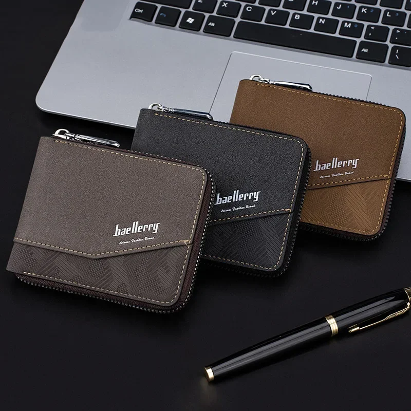 

Men Coin Purse Short Wallet Fashion RFID Blocking Man Pu Leather Wallet Zipper Business Card Holder ID Money Bag Purse for Male