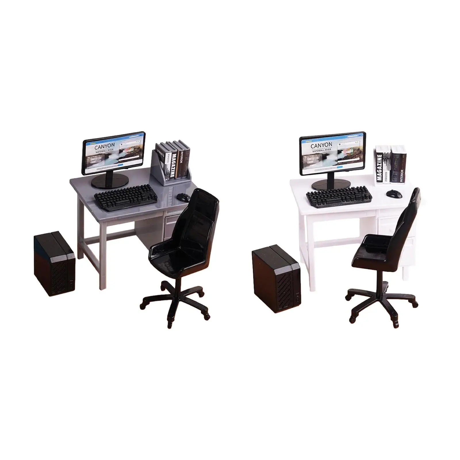 1/12 Computer Desk and Chair Realistic Miniature Gaming Table for DIY Scenery Micro Landscape Decoration Railway Station Layout