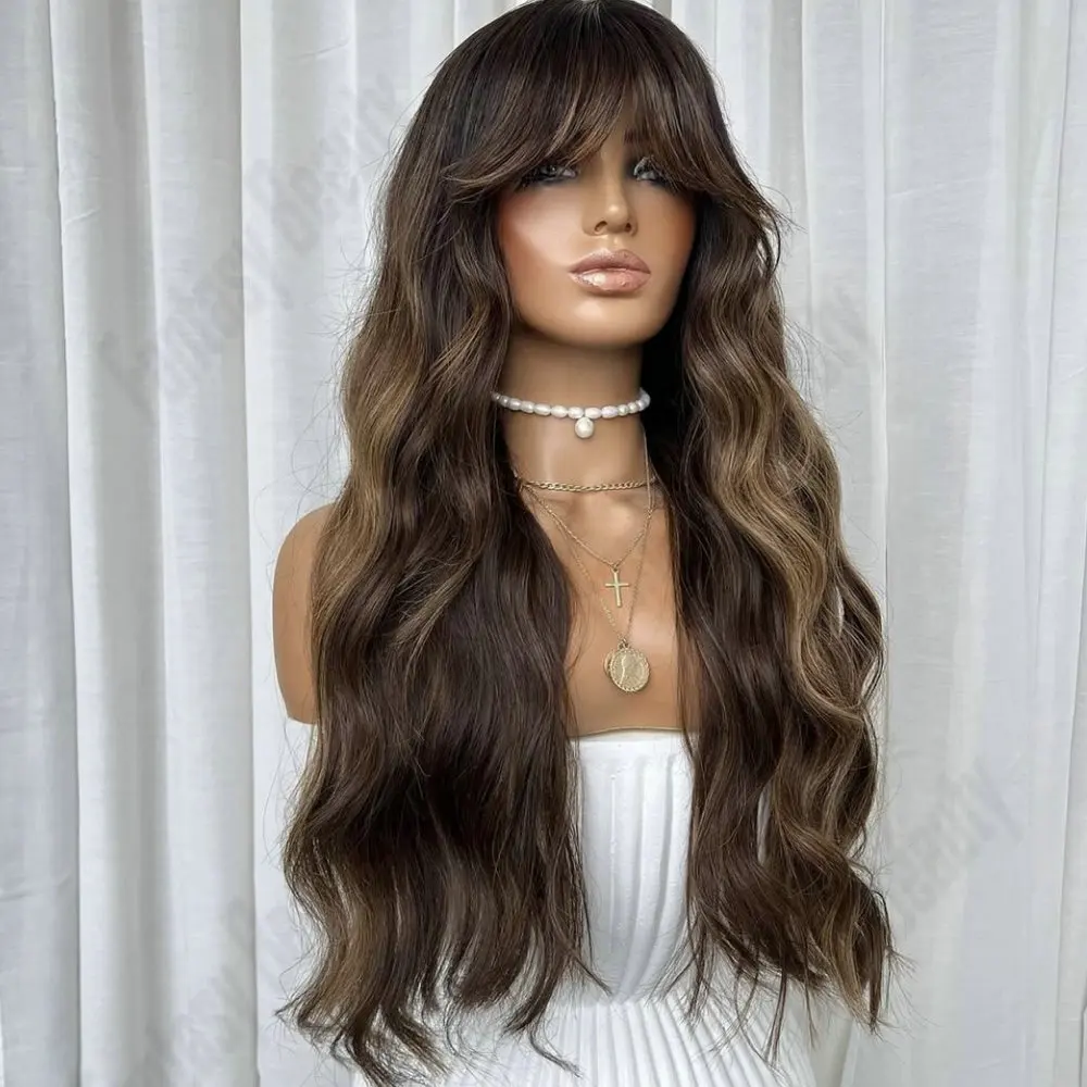 

Honey Blonde Hightlight Loose Wave 5x5 HD Lace Wigs for Women Human Hair Glueless Pre Plucked 13x6 Lace Front Wigs with Bangs