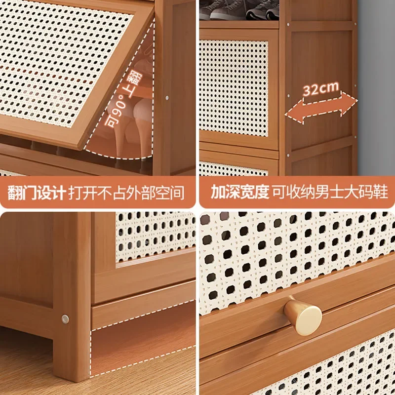 Natural Bamboo Entry Shoe Bench with Coat Rack 6 Shelf Floor Standing Dustproof Organizer for Home Foyer Entry Decor Storage