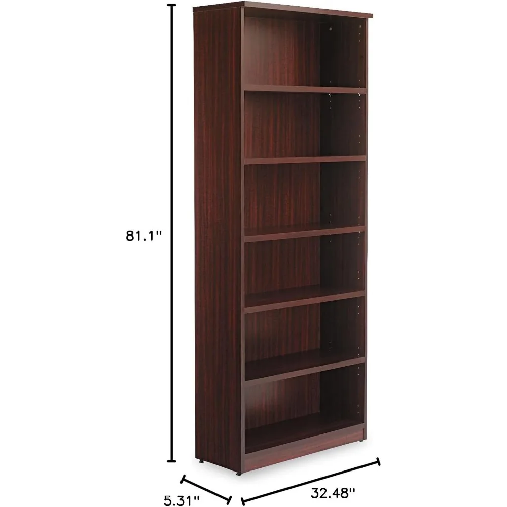 Valencia Bookcase, 6-Shelf, 31-3/4 x 14 x 80-3/8, Mahogany