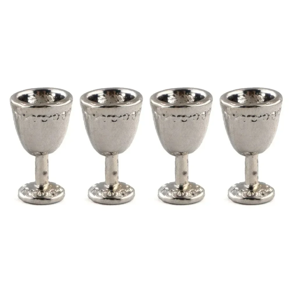 4Pcs 1/12 Dollhouse Miniature Metal Wine Cup Set Simulation Goblet Mug Mini Accessories Decoration