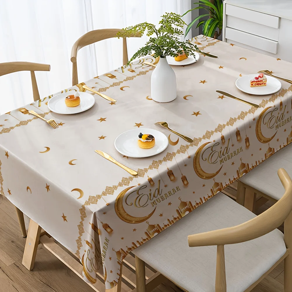 Ramadán Mubarak, estrella, luna, linternas, mantel impermeable, decoración de mesa, Eid Al Fitr, mantel para cocina y comedor, decoraciones