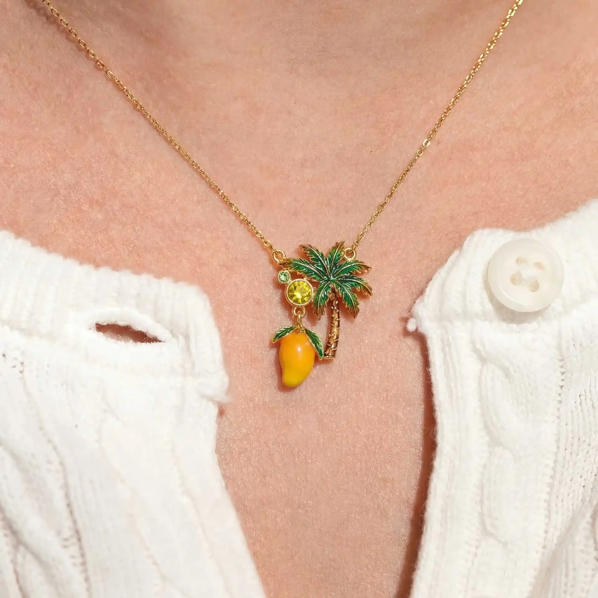 French elegance Fresh Forest Style Fruit Flower Pendant Necklaces Sweet Enamel Flower & Fruit Necklaces Stackable Design Clavicl