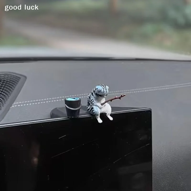 Answer1/2Pcs Cute Mini Fishing Cat Car Dashboard Ornaments Vivid Design Exquisite Craft For Car Desktop Decor