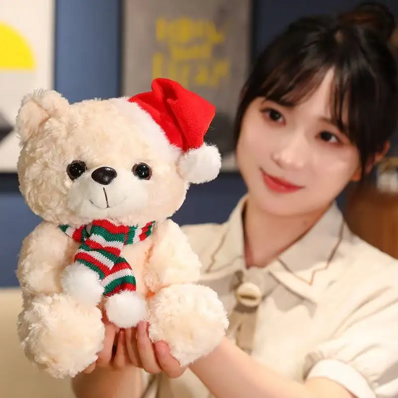 かわいいテディベアぬいぐるみ、スカーフとクリスマスハット付き、男の子、女の子、子供へのプレゼント、ぬいぐるみ、家の装飾、ホリデー、誕生日プレゼント