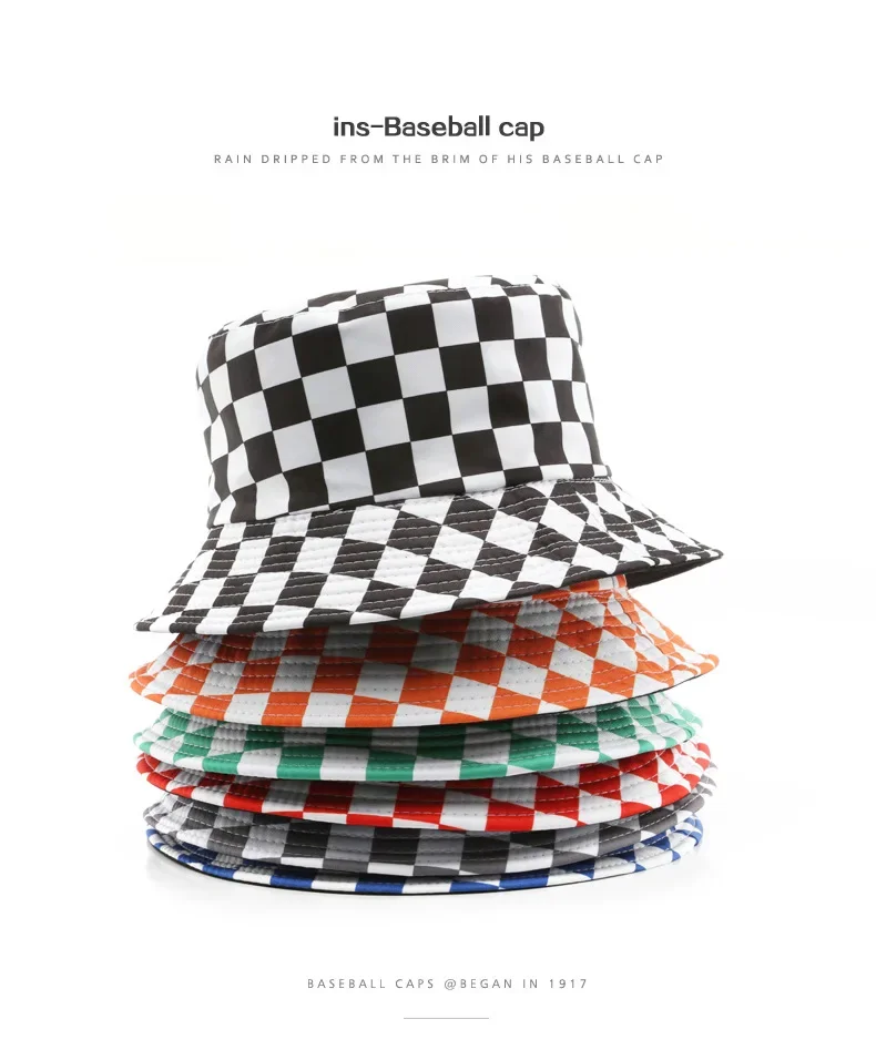 Doppelseitige karierte Eimerhüte für Damen und Herren, modische Persönlichkeit, Fischermütze, Outdoor-Sport, Reisen, Sonnenschutz, Bob-Hut, Gorra – Detail 1