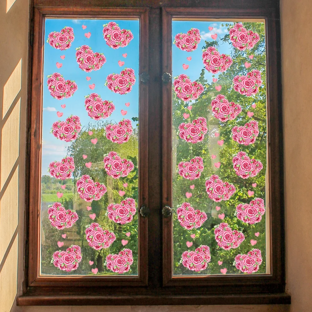 For Valentine's Day Red Valentine Stickers Window Stickers Heart Bear Decor Bear And Floral Patterns PVC Material view 4