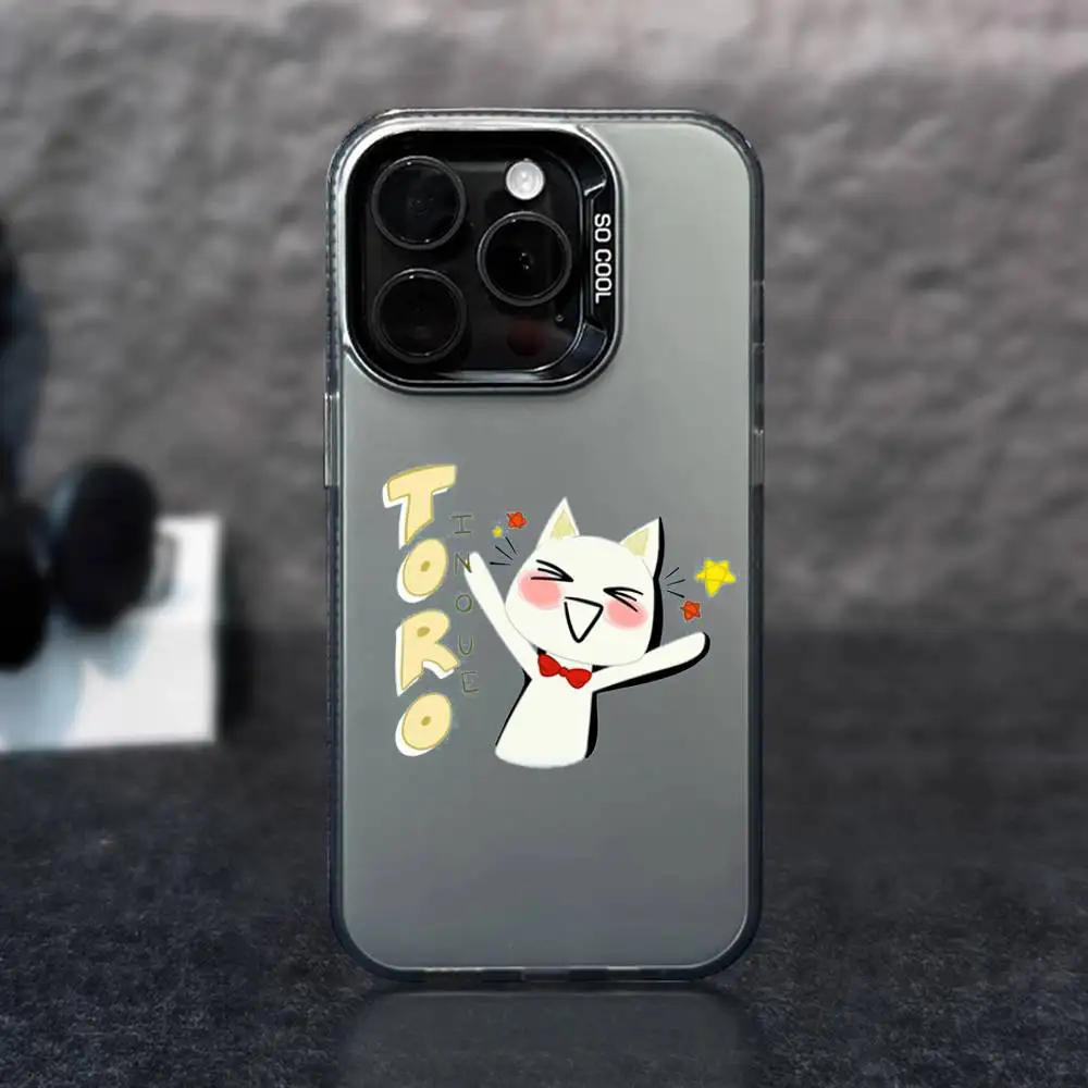 1pc Cute T-Toro I-Inoue Cat Phone Case Laser IMD Color Silver Shell For IPhone 17 16 15 14 13 12 11 Air Pro Max Plus