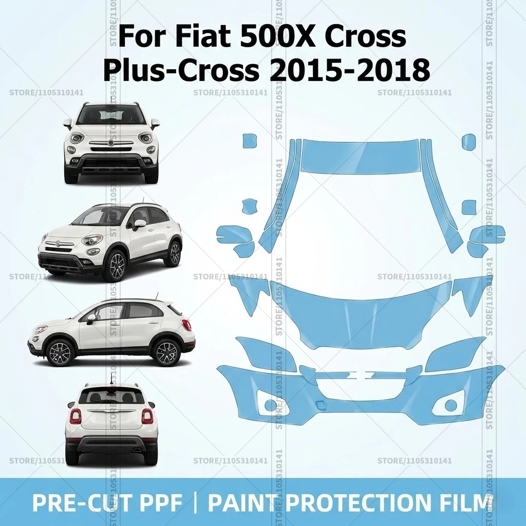 

Предварительно нарезанная защитная пленка PPF, прозрачная автомобильная пленка, комплект для передней части автомобиля Fiat 500X Cross Plus-Cross 2015-2018
