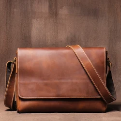 LUOKIR Vintage Crazy Horse Men's Crossbody Bag Genuine Leather Shoulder Bag High Quality Simple Flap Cowhide Messenger Bags
