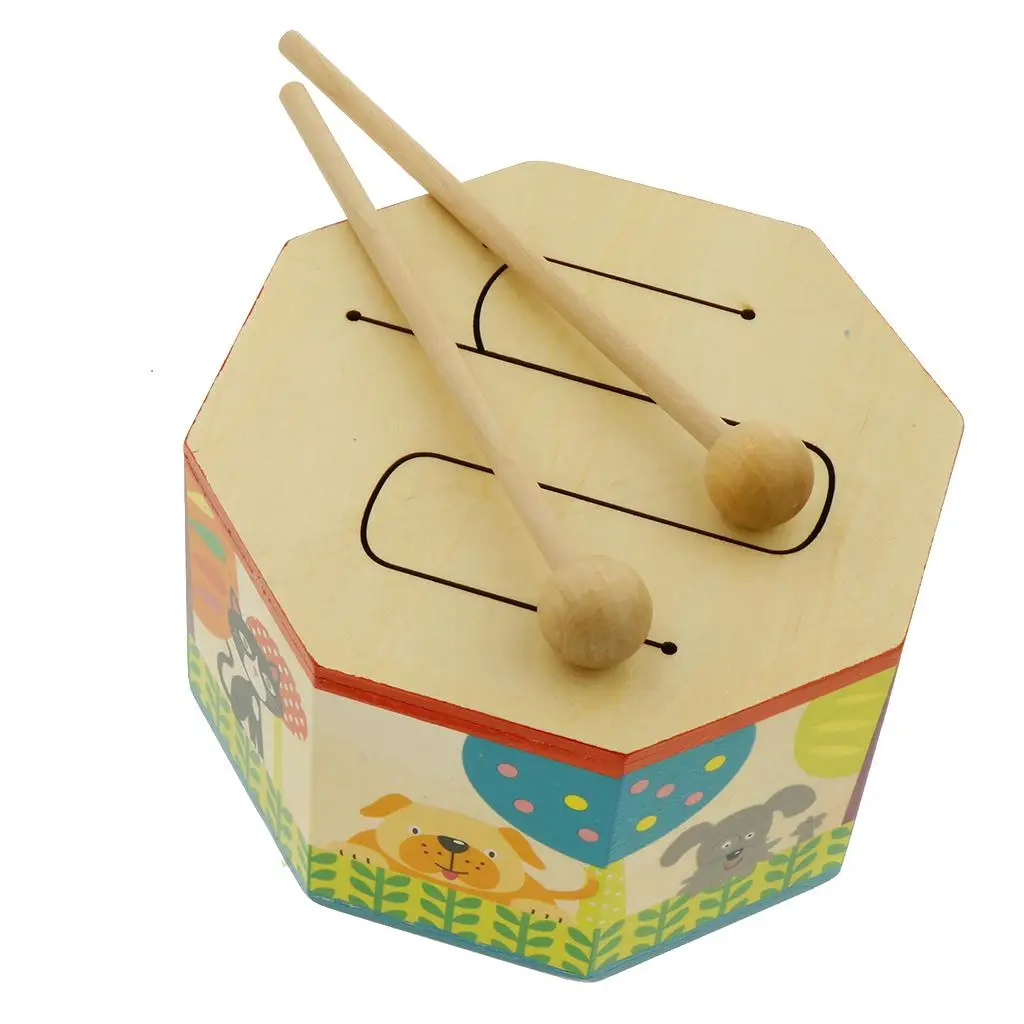 Lindo tambor de madera sonido Beat instrumento musical juguete para regalo para bebé niño principiante