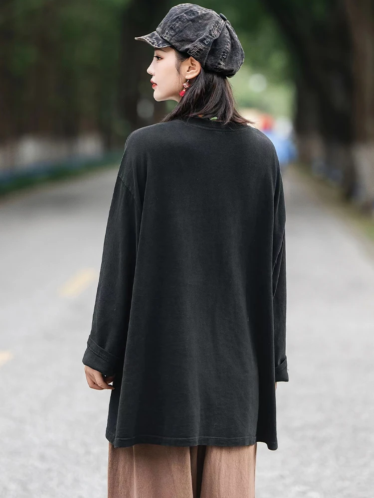 Max LuLu 2024 Autumn Chinese Womens Fashion Oversized T-shirts Ladies Loose Leisure O Neck Cotton Tops Classic Vintage Clothes