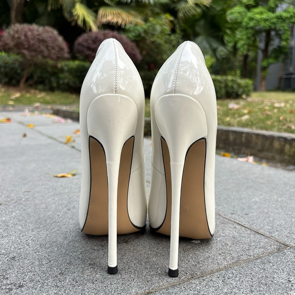 

Shiny Balck 16 Ultra High Heels Woman Patent Leather Plus Size45 46 Gay Pumps Slip on Man Pointed toe T-stage Show Unisex Shoes