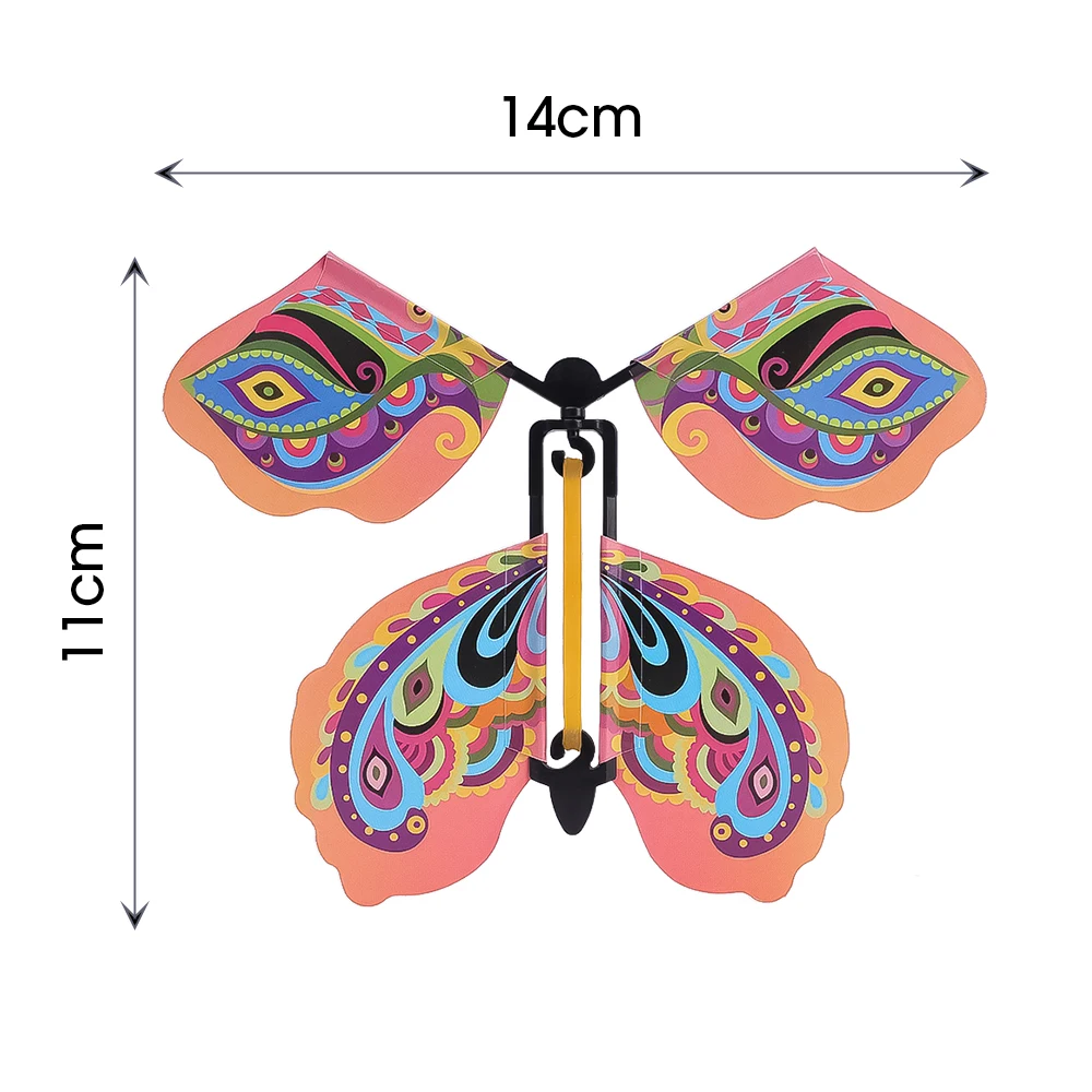 Mariposas voladoras mágicas, juguete de cuerda en el cielo, marcapáginas, tarjetas de felicitación, banda de goma, accesorios para niños, regalo de