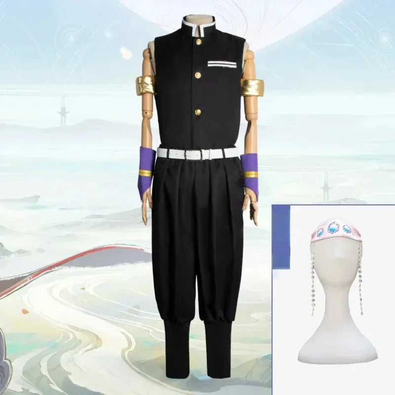 Anime Demon Slayer Uzui Tengen Japanese Cosplay Costumes Black Uniform Clothes Kimono Halloween and Bandana Gifts for Christmas