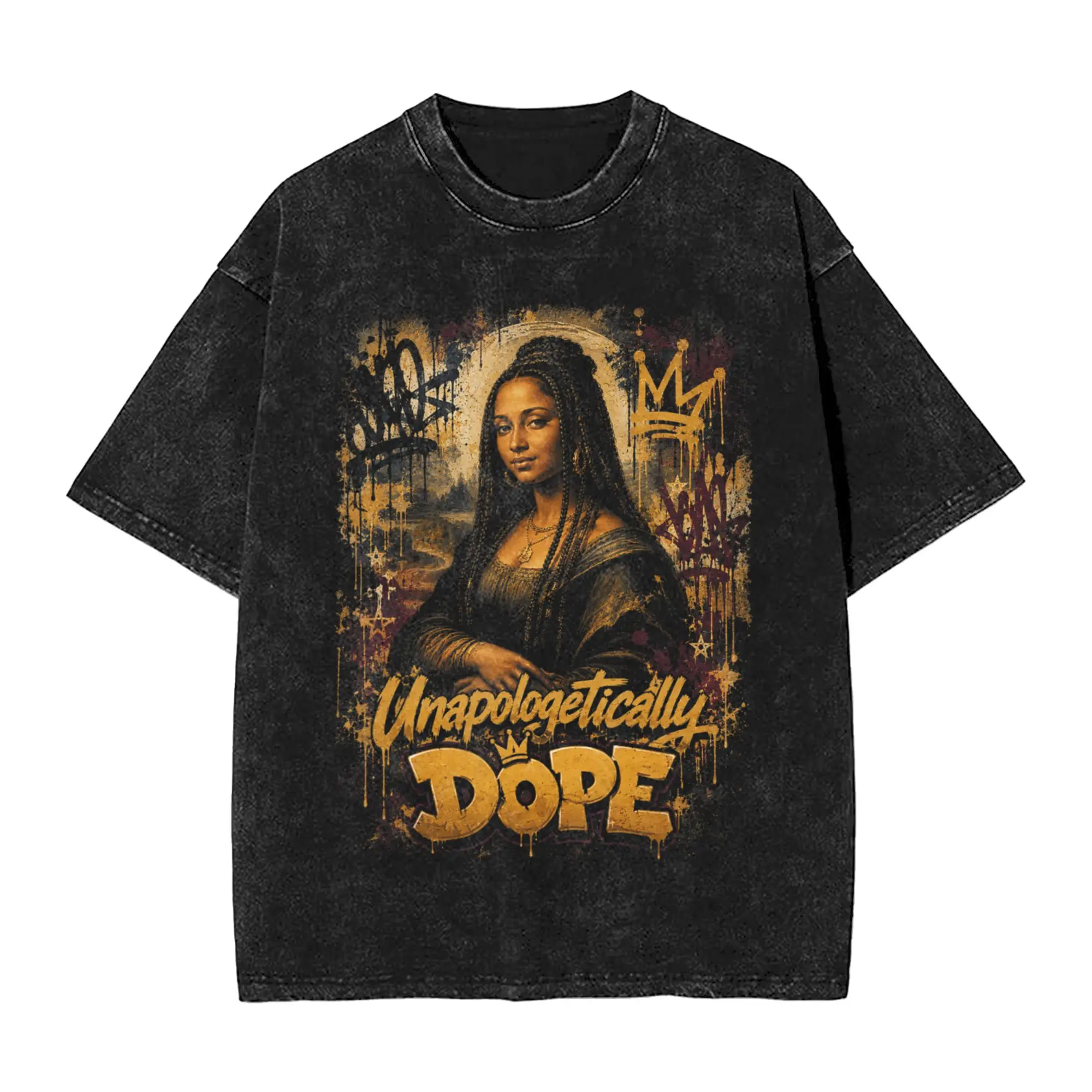 Black Mona Lisa African American Black History Washed T Shirt Man Streetwear Cotton T-Shirts Summer O-Neck Tee Shirt Design Tops