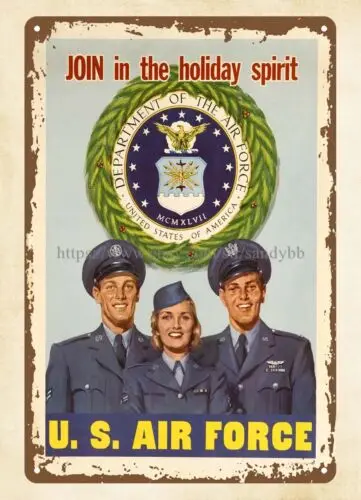 1953 Join in the holiday spirit. U.S. Air Force metal tin sign retro wall decals
