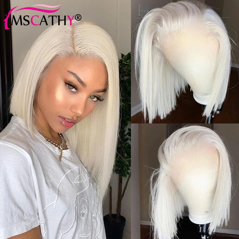 13x6 Platinum Blonde Colored Lace Front Wig 13x4 Straight Short Bob Remy Human Hair Wigs Transparent Lace Frontal Wig Preplucked