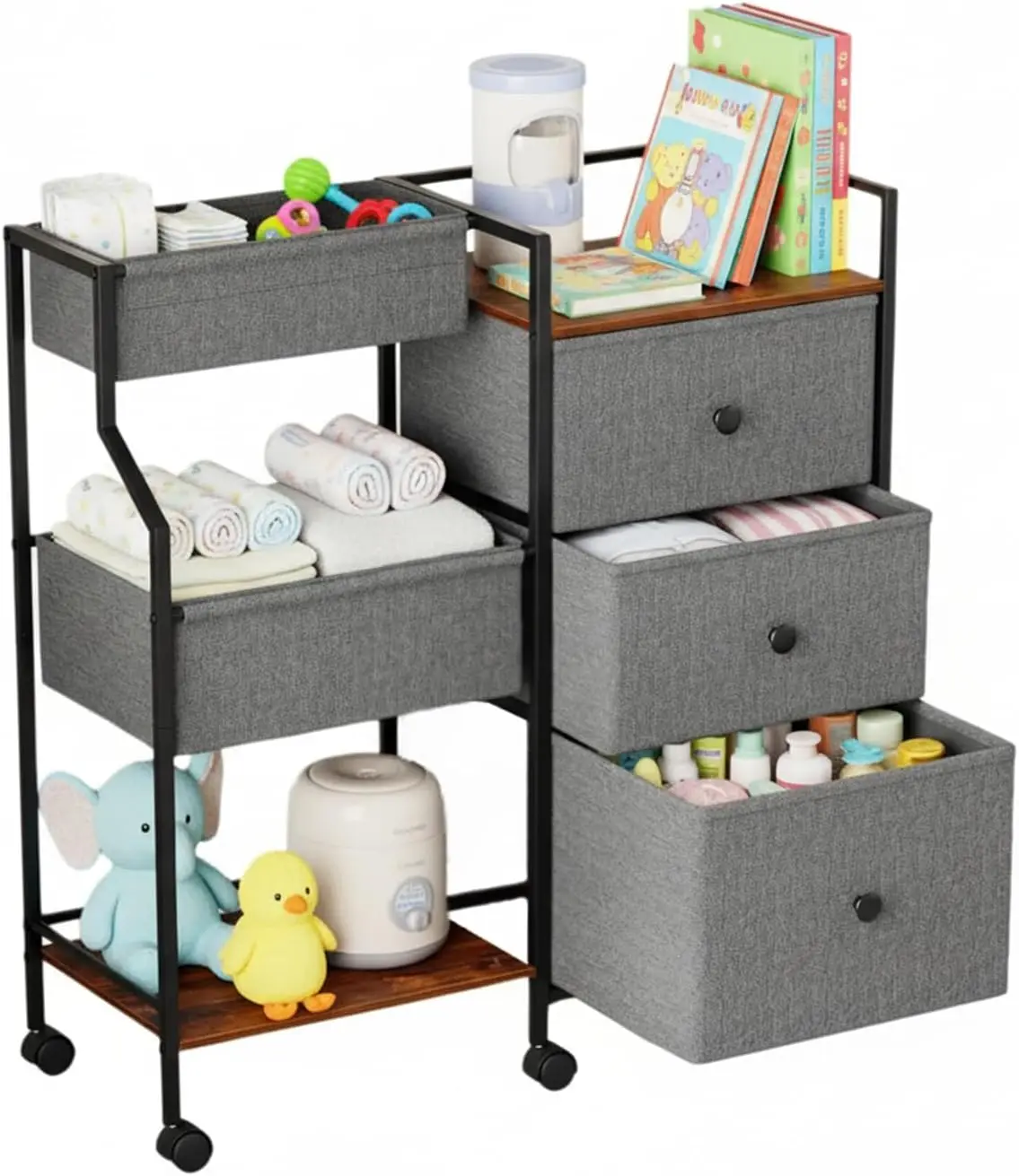 

Baby Diaper Caddy Organizer and Storage, 3-Tier Rolling Nursery Cart with Drawers & Dividers, Mobile Utility Storage Car