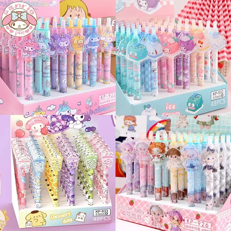 New Sanrio 48pcs Creative Summer Kawaii Kuromi Cinnamoroll Patch Gel Pen Students Writing Stationery School Supplies Study Gifts