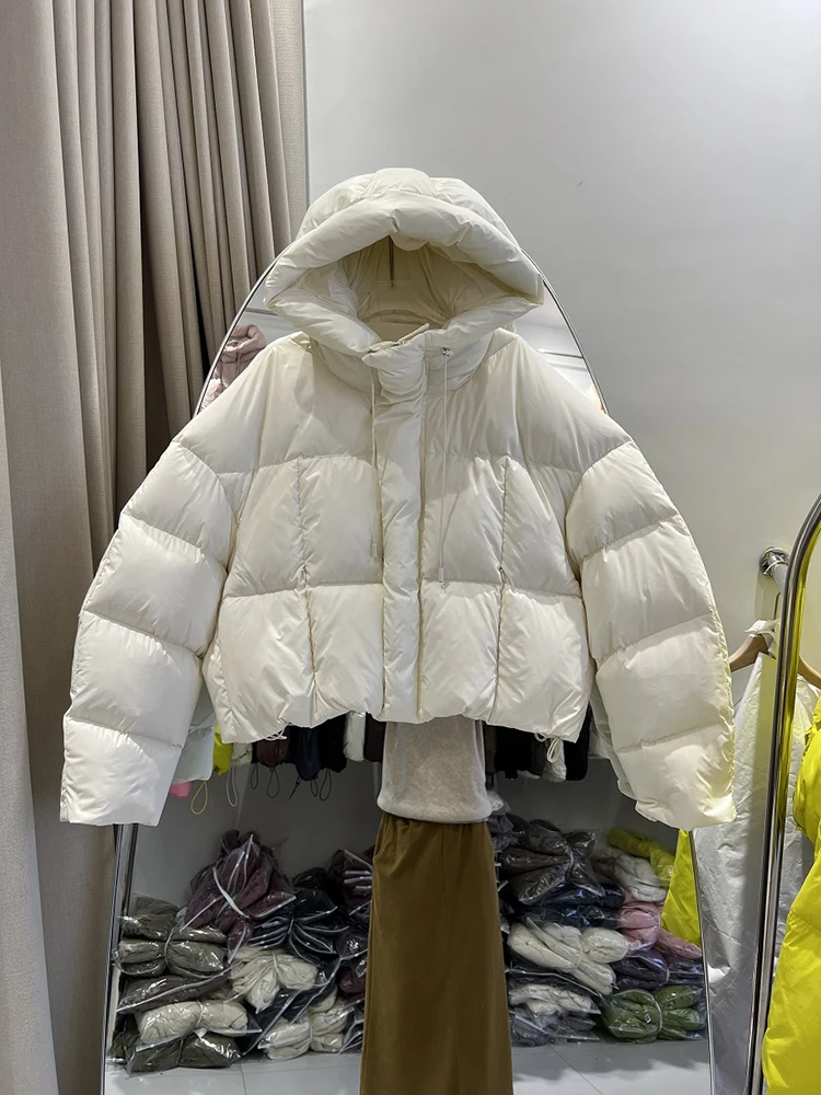 Short Women Jacket 2025 New Coats Down Hooded Thick Warm Puffer Jacket Loose Korean Parkas Quilted Outerwears Winter Coat Female