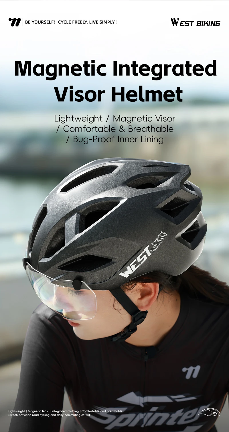 WEST BIKING Fahrradhelm mit magnetischem Visier, leichter Rennradhelm, 16 Belüftungsöffnungen, Insektenschutz, große Größe, Unisex, mehrfarbig – Detail 1