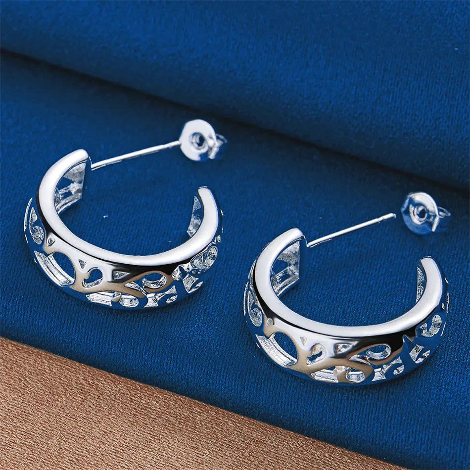 Elegant 925 Sterling Silver Exquisite Hollow Pattern Earrings Women's Fashion Wedding Party Gifts Jewelry