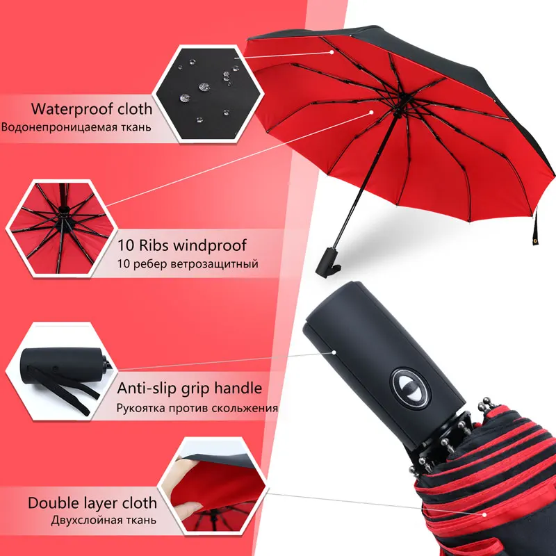 Windproof Double Layer Resistant Umbrella Fully Automatic Rain Men Women 10K Male Large Umbrellas Parasol