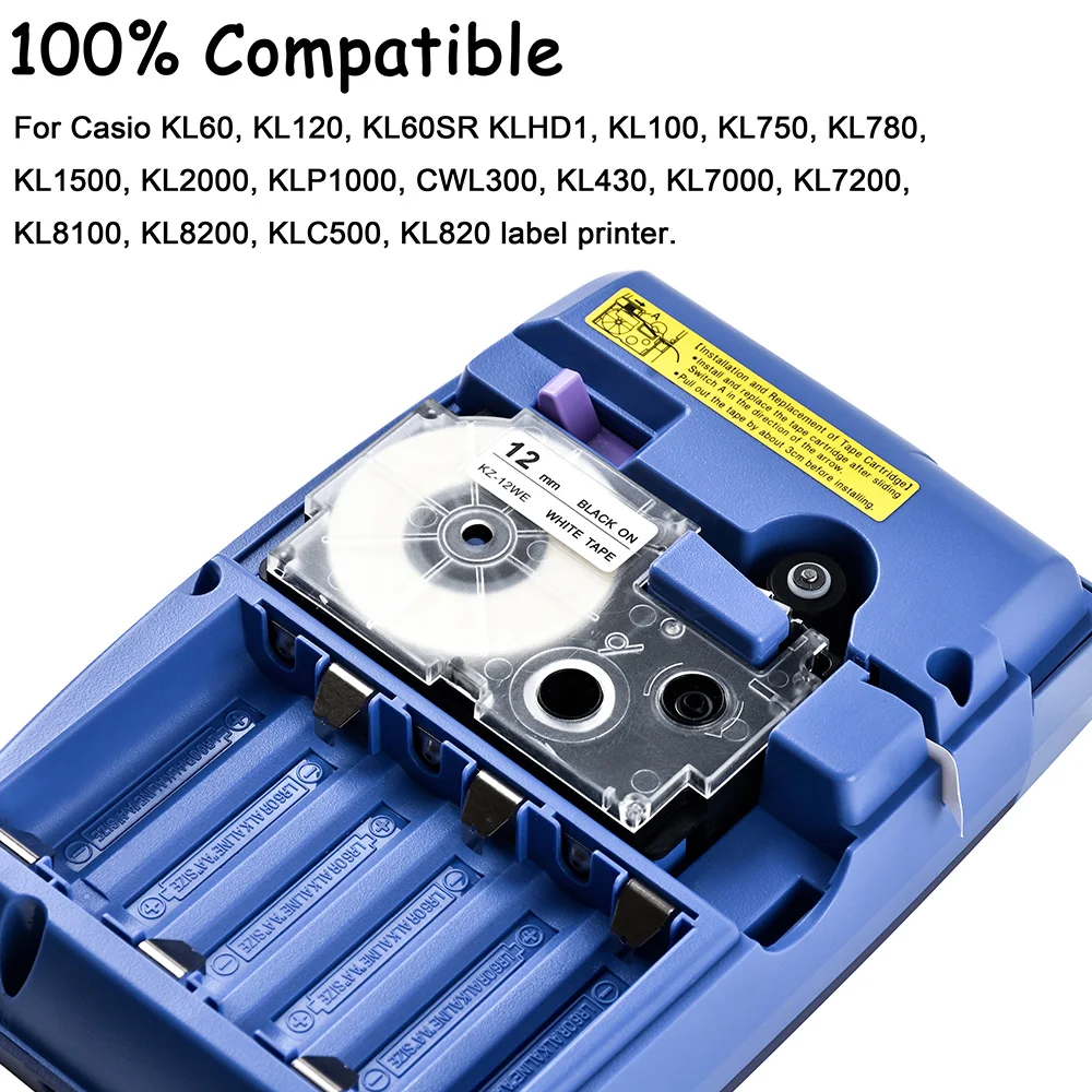 12mm XR 12WE XR-12WE Label For CASIO XR-12X XR-12YW XR-12GD XR-12GN XR-12ABK Label Cartridge For CASIO KL-60 KL-60SR Label Maker