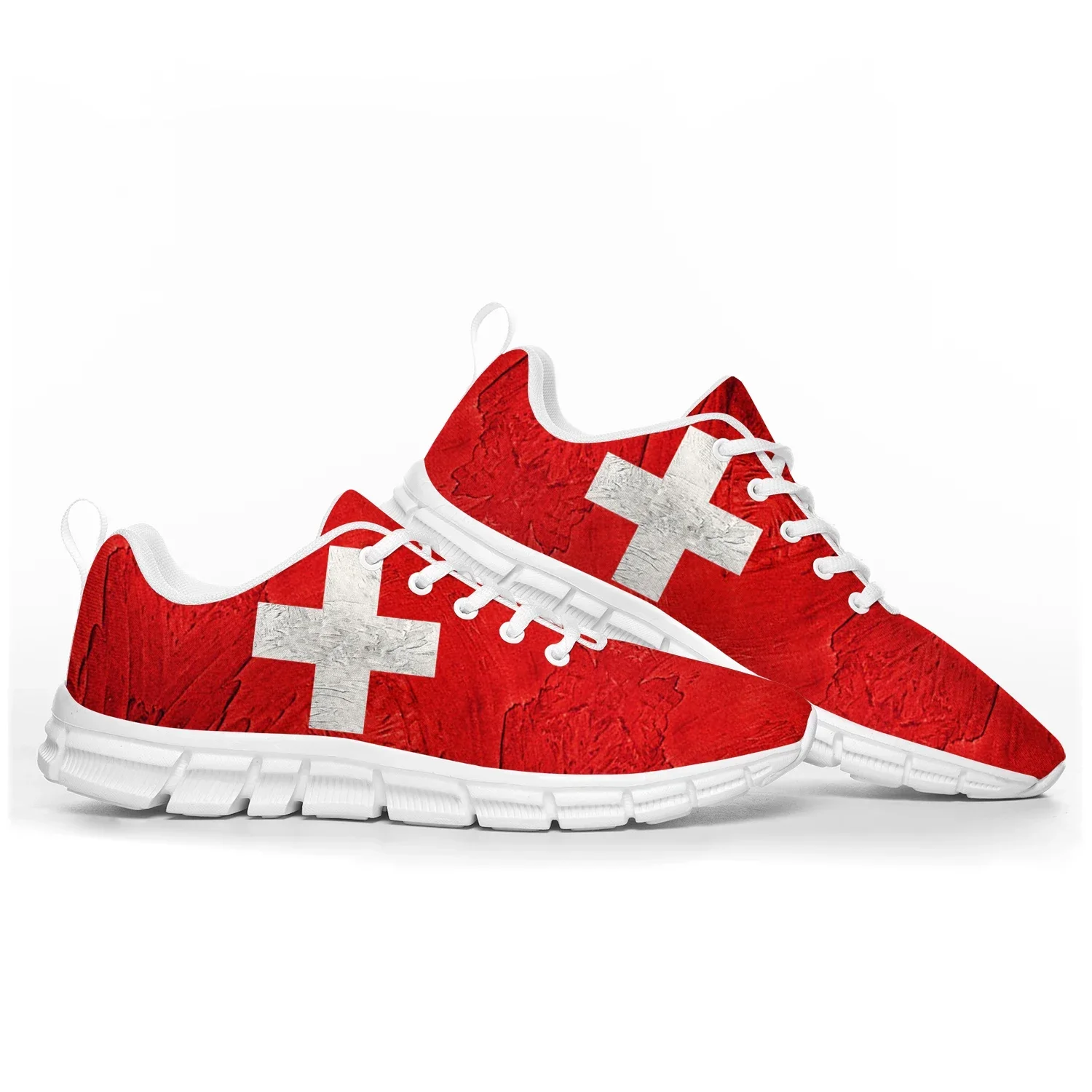 العلم السويسري أحذية رياضية رجل إمرأة مراهق أحذية رياضية سويسرا أزياء عارضة مخصصة عالية الجودة زوجين الأحذية