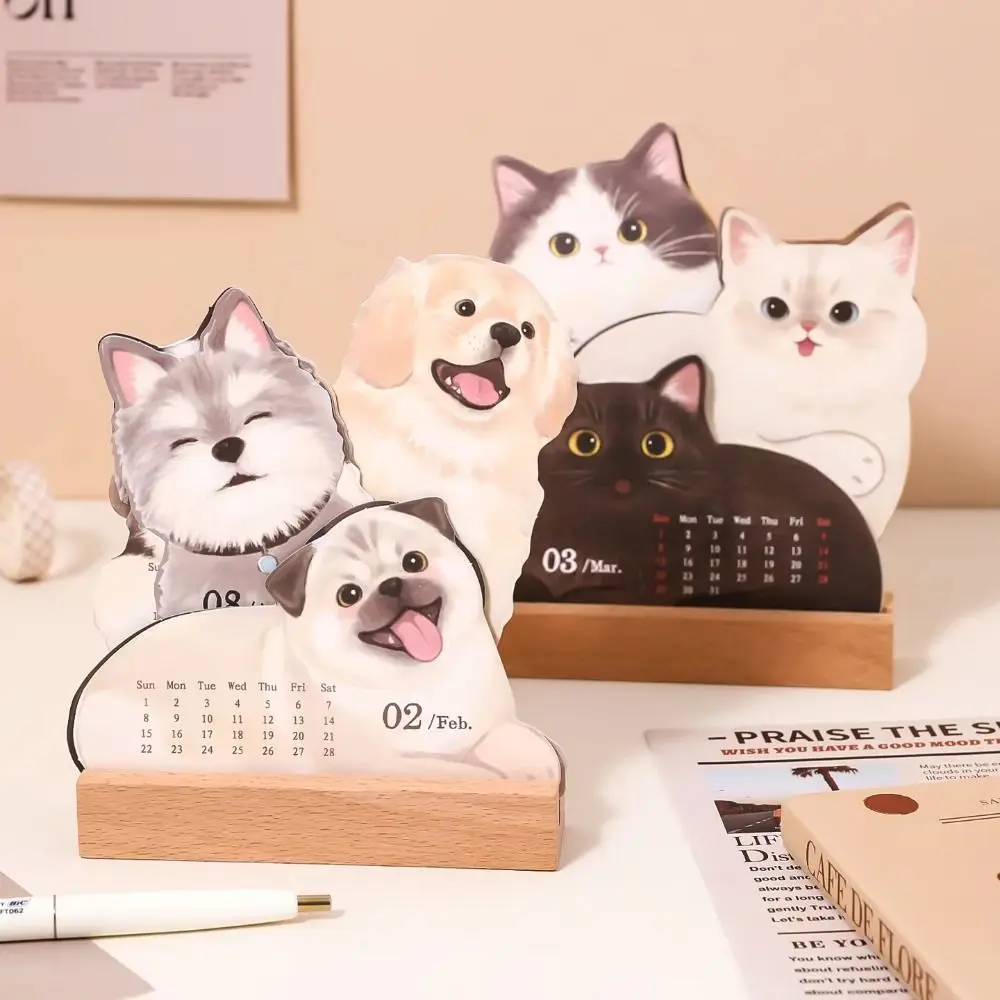 

2026 Cute 3D Desk Calendar Cat Dog Series DIY Agenda Organizer with Base Cartoon Desktop Calendar Home Office Desk
