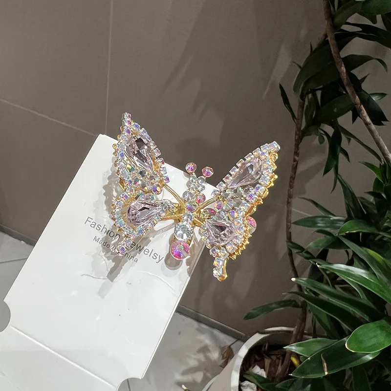 Movable Butterfly Hairpin Shiny Rhinestone Three-dimensional Cute Duck Clip Girls Headwear Nice Birthday Gift For Daughter