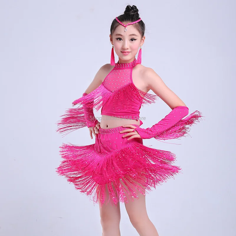 Children Professional Rumba Cha Cha Latin Dance Dress for Girls Ballroom Dancing Dresses Samba Practice Dress Latin Performance