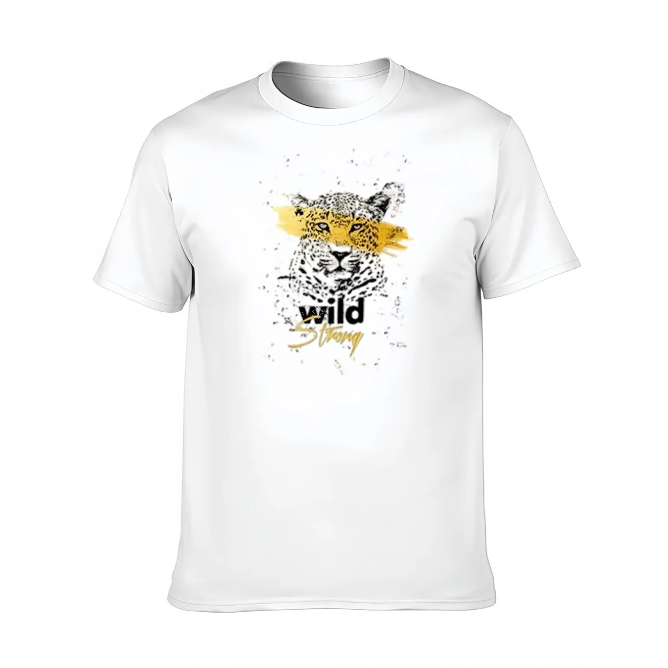

Men's Soft Cotton Tee With Wild Leopard Print & 'Wild Strong' Text, Comfortable Casual Shirt For Outdoor Activities, Christmas