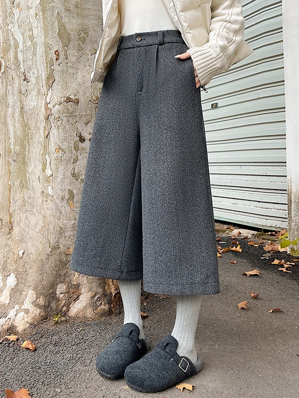

Women's Wide Leg Pants 2025 New Autumn Winter Thiened Wool Loose Casual andmother Pants Eighteen Inches Loose Slimming