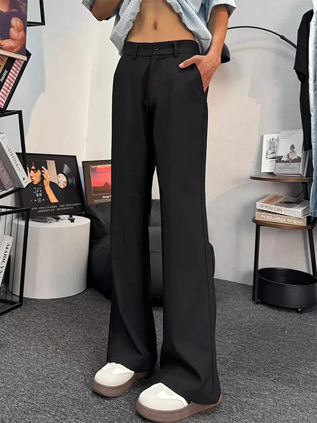 Cleanfit Black Ice Silk Men's Summer Thin Straight Leg Pants Drapey Slimming Trousers Casual Fashion Urban Style Polyester Fiber