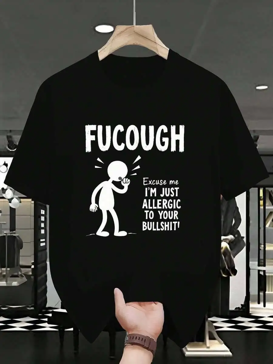 FUCOUGH Men's Patterned-Shirt A Fun Short-Sleeved Tee Featuring Satirical Cartoon Character Designs, Allergy Season Humorous
