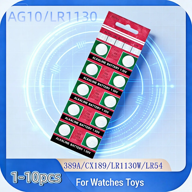 5-10Pcs AG10 LR1130 LR54 L1131 389A 1.55V Alkaline Button Coin Cell Batteries High Quality for Watch Toys Calculators Electronic