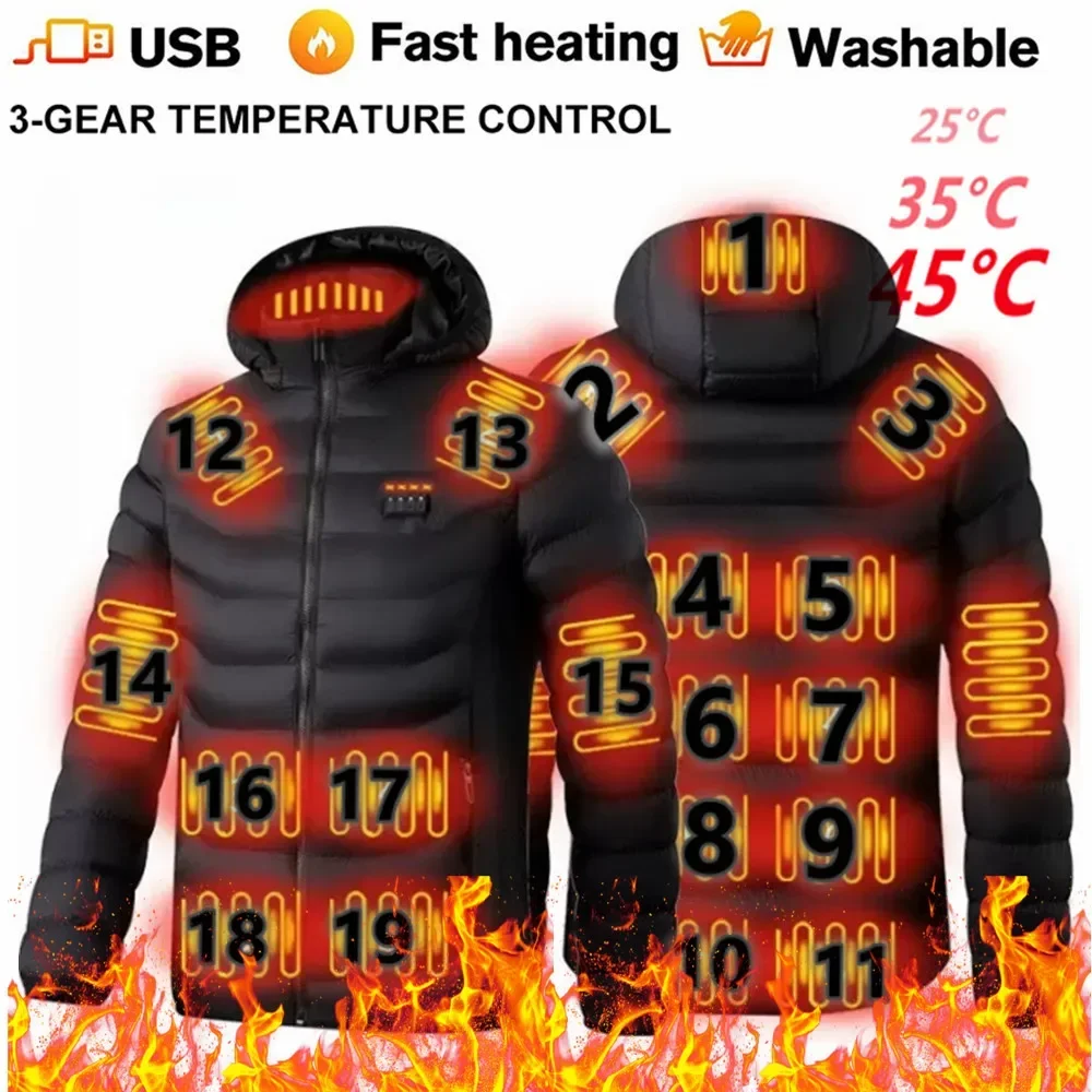 19/11Areas Men Women's Heating Jacket Winter Warm USB Heating Jackets Smart Heated Clothing Waterproof Warm Self Heating Camping