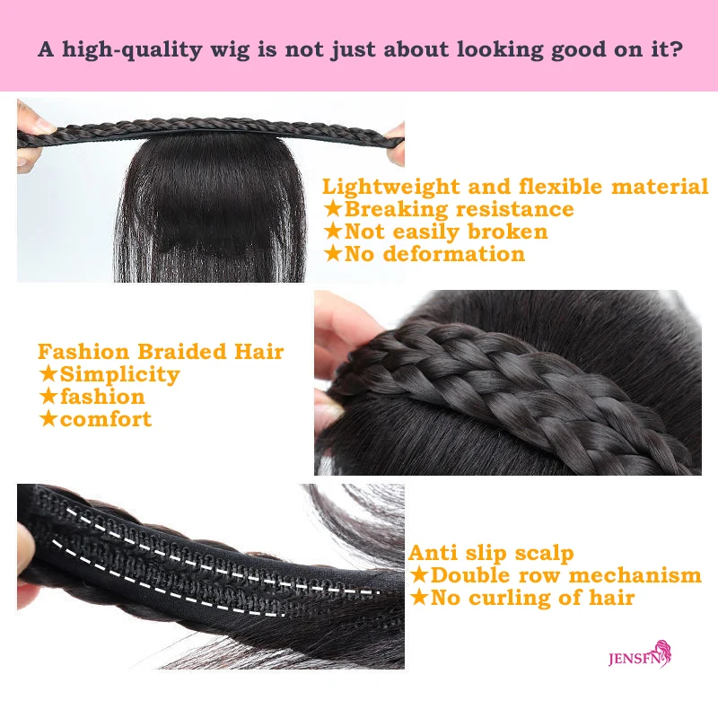 Female Braid Hair Hoop Bang One Hair Natural Stealth Non-trace Forehead Covered With White Hair Thick Bang Wig