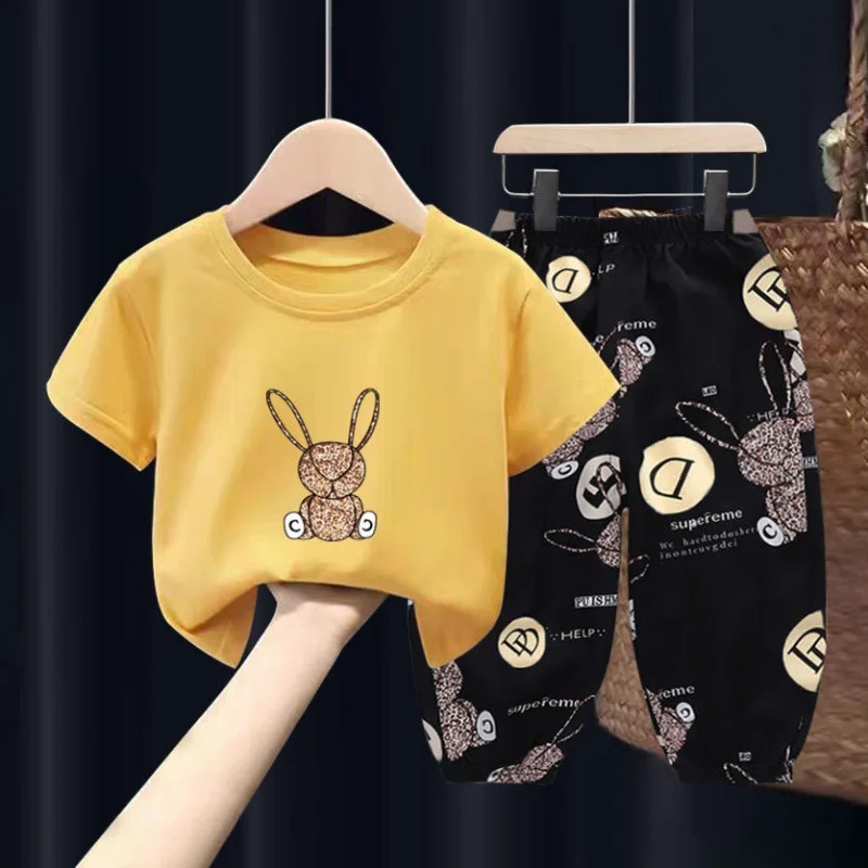 

Children Rabbit Clothing for Girls Summer Mother Kids Sets Cute Boys Clothes Cotton T-shirt Top Pants 2pcs Children's Sets 2-10y