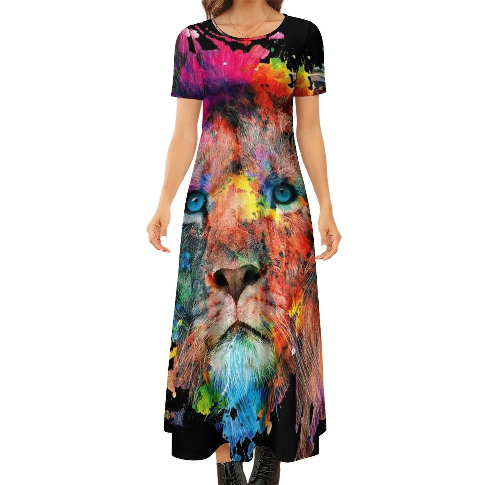 

Lion Round Neck Short Sleeve Dress summer women"s suit womens clothing