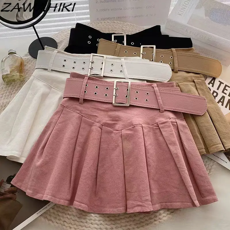 

ZAWAHIKI Pleated Skirt Solid Color Spring Fall New Arrive All Match Fashion Casual Sweet Y2K Minimalist Chic Short Faldas Women