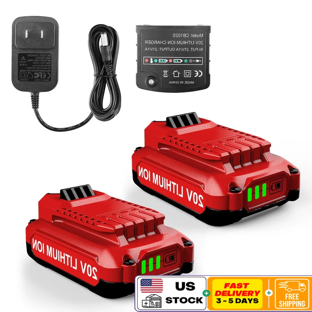 2Pack 20V 3.5Ah Replacement Craftsman Lithium Battery and Charger Kit Compatible with CMCB202 CMCB204 CMCB206 CMCB201 CMCB100