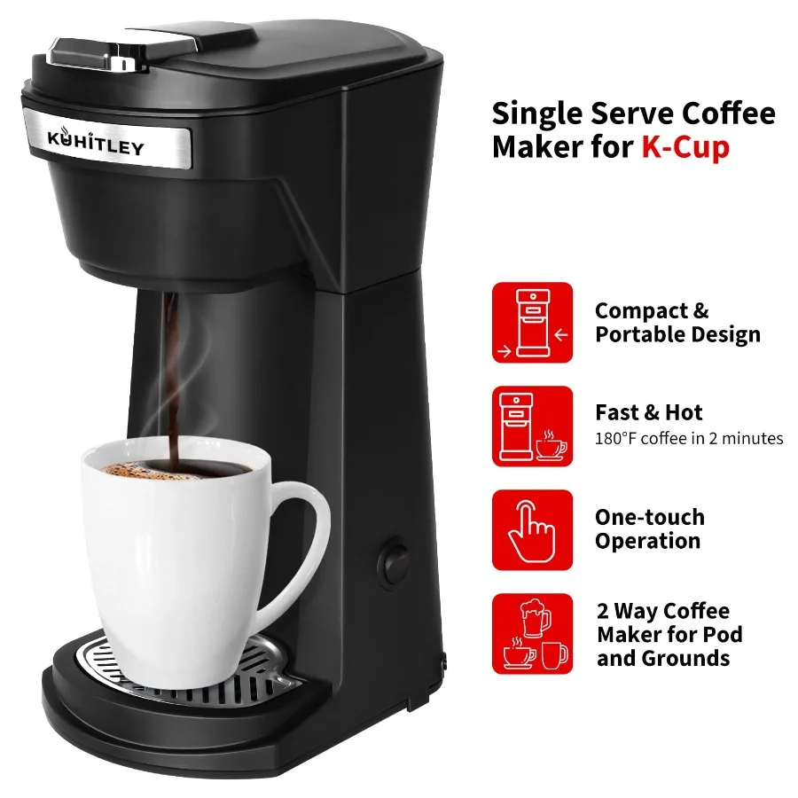 2 in 1 Single Serve Coffee Maker for K Cup Pods and Ground Coffee, Mini K Cup Coffee Machine with 6 to 14 oz Brew Sizes, Single - view 2