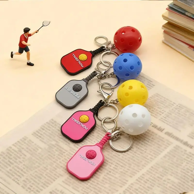Creative Pickleball Racket Metal Keychain Colorful Hollow Golf Ball Keychains Dink Ball Fans Party Gift Bag Pendant