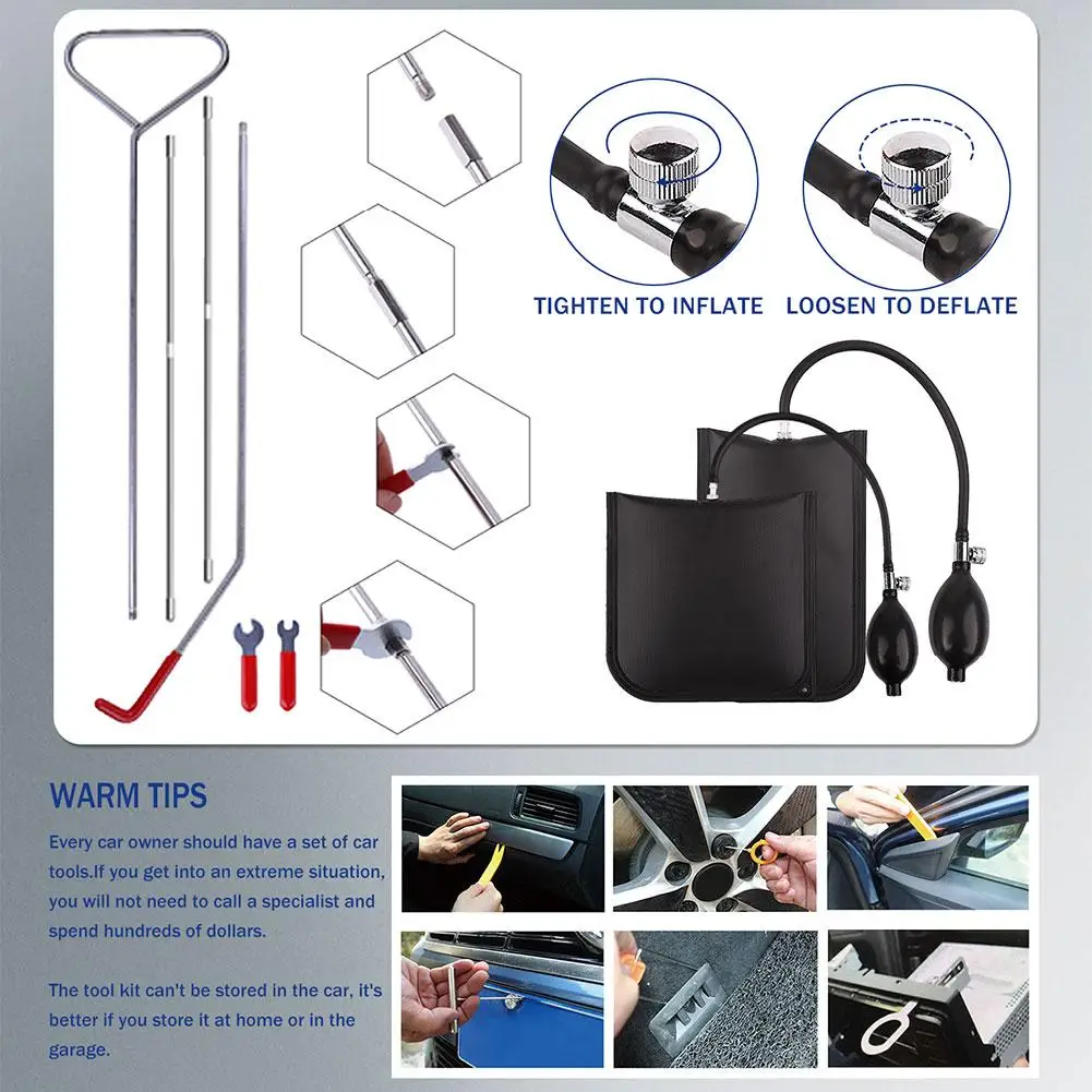 

Car Tool Car Window Door Key Anti Lost Kit Inflatable Air Pump Air Wedge Non Marring Wedge With Long Reach Grabber For Car O6O6