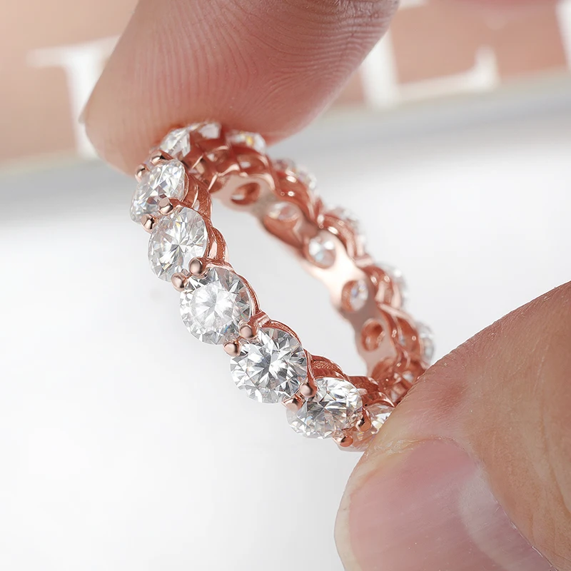 3‑3.5‑5MM D‑Color VVS1 Full Moissanite Band Ring Pass Diamond Tester S925 Sterling Silver Rose‑Gold‑Plated Luxury Sparkling Fine Jewelry Gift For Women Wedding Anniversary Daily Wear view 8